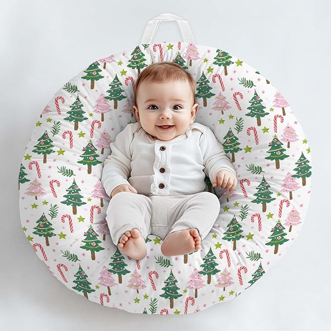 Cartoon Winter Christmas Tree Stars Leaves Pattern Baby Lounger Cover, Unisex Removable Infant Newborn Snug Fit Floorseat Sleeping Lounger Slipcover for Boys Girls Lounger Pillow, Cover Only-24*26-CubbioJoy
