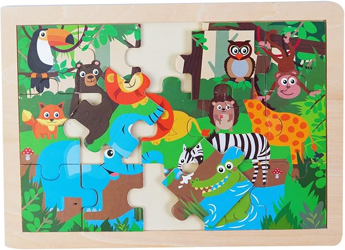 Animals Wooden Jigsaw Puzzle for Kids Set of 2 - African Wildlife and Farm Animals（15 pcs） Preschool Educational Learning Toys Gift for Toddlers Boys and Girls-CubbioJoy