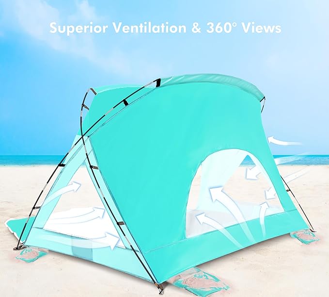 Beach Tent, Portable Sun Shelter for 2/3/4/6-8 Person with UPF 50+ UV Protection, Easy Setup Waterproof Beach Shade Canopy Cabana for Family Outdoor and Picnics, Fishing with Carrying Bag-CubbioJoy