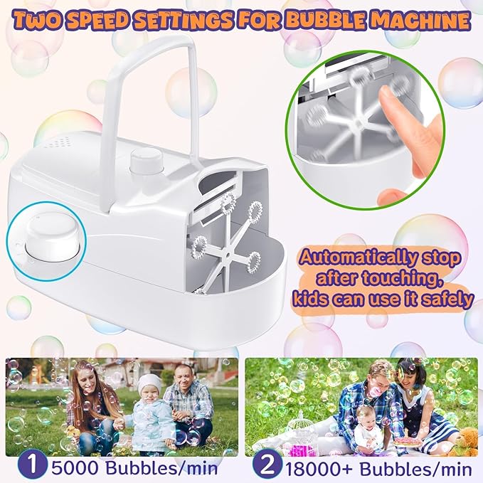 Bubble Machine, Automatic Bubble Blower for Kids, 18000+ Bubbles Per Minute with 2 Speed Settings, Battery/USB Powered Bubble Maker for Toddlers, Outdoor Birthday Parties, Weddings (White)-CubbioJoy