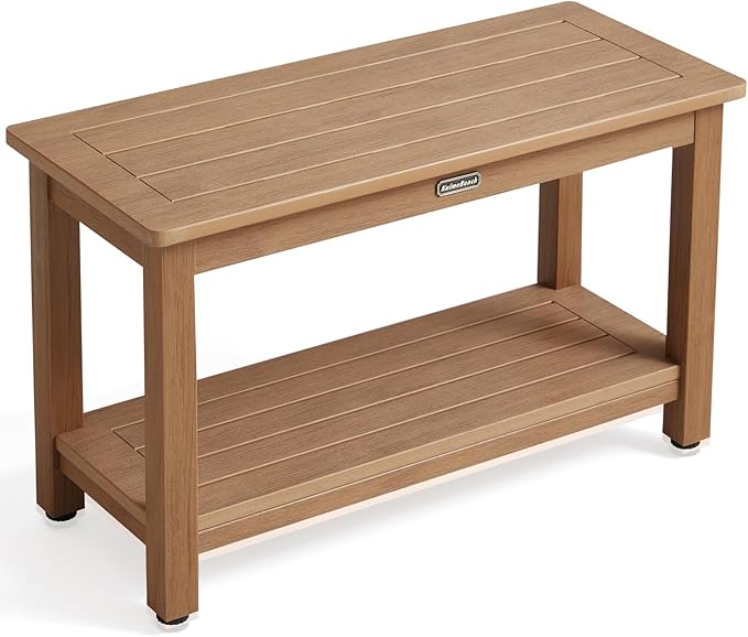 30'' Large Shower Bench Seat, Poly Lumber Bath Stool for Inside Shower Waterproof, HDPS Bathroom Chair for Shaving Legs with Adjustable Feet, Non-Slip & No Maintenance, Brown (30 x 13 Inches)-CubbioJoy