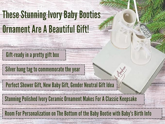 Ivory Baby Shoe Ornament Babys First Christmas Boy or Girl Ornament Cream Porcelain Baby Booties, Can Be Personalized, with Gift Box (2025)-CubbioJoy