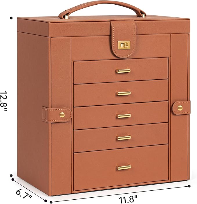 AKOZLIN Huge Jewelry Box Organizer Functional Large Leather Jewelry Storage Case for Women Girls Ring Necklace Earring Bracelet Holder Organizer with Mirror-CubbioJoy