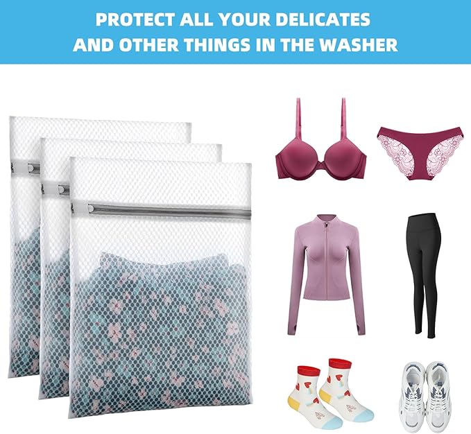 6-Pack Honeycomb Mesh Laundry Bags for Delicates - 12x16 Inches Medium Washing Bags for Bras, Lingerie, Socks, Baby Clothes - Gentle Wash Protection with Zipper Closure (6 Medium)-CubbioJoy