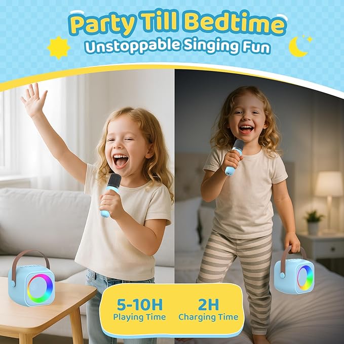 Karaoke Machine for Kids, Toys for 3-12 Years Old Girls Gifts, Kids Karaoke Microphone Machine Toy, Best Fun Christmas Birthday Gifts for 5 6 7 8 9 10 11 Years Teens Girl Boys Blue 2 Mic-CubbioJoy