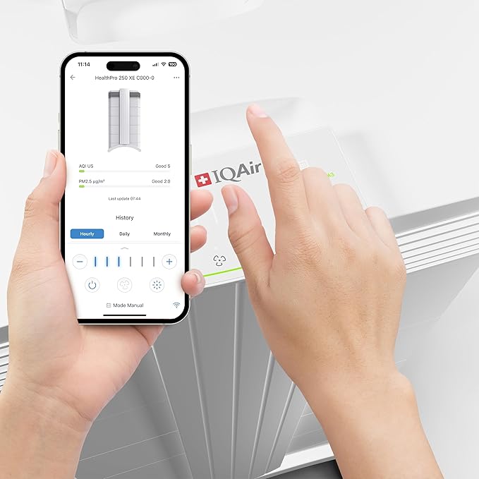 IQAir HealthPro Plus XE Air Purifier - Smart HyperHEPA Filtration for Large Rooms up to 1125 sq ft - Smoke, Viruses, Allergens, Asthma, Mold, Dust, Pets, Swiss Made, WiFi Enabled-CubbioJoy