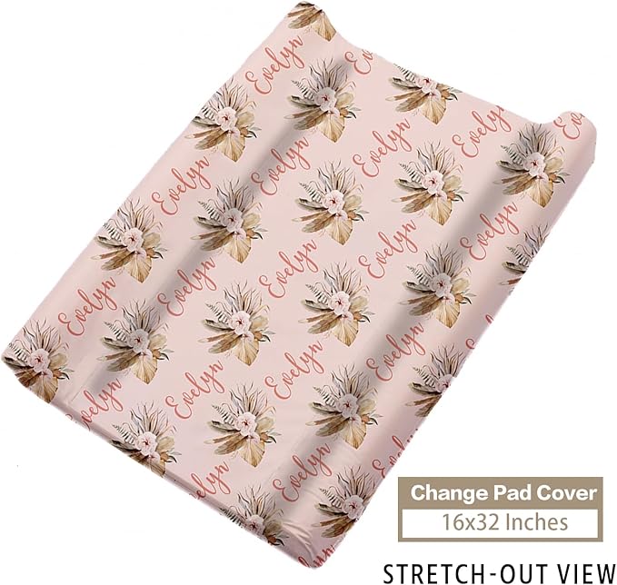 Custom Name Crib Bedding Set - Bohemian Flowers Design, Personalized Baby Nursery Bedding 3-Piece Set– Soft Blanket, Fitted Sheet, Changing Pad Cover – for Newborns Girls Nursery Gifts-CubbioJoy