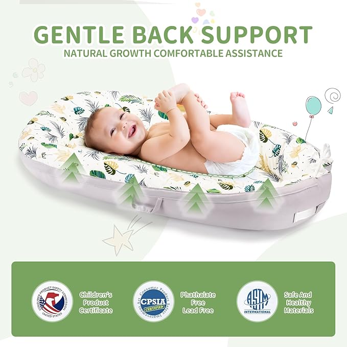 Baby Lounger- Baby Nest for 0-24 Months, Ultra Soft Organic Cotton Breathable & Portable Baby Lounger, Baby Lounger Pillow for Newborn-CubbioJoy