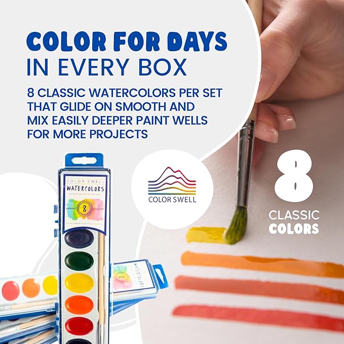 8-Color Watercolor Paint Set with Wooden Brushes – Washable & Non-Toxic, Ideal for Kids, Students, and Classroom Activities-CubbioJoy