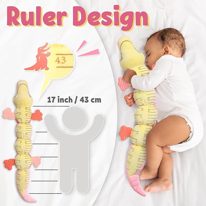 LIGHTDESIRE Baby Toys Musical Crocodile,Infant Toys Stuffed Animals Toy with Ruler Design and Ring Bell,Baby Teething Toy for Tummy Time Newborn Boys Girls 0 3 6 12 Months(Pink)-CubbioJoy