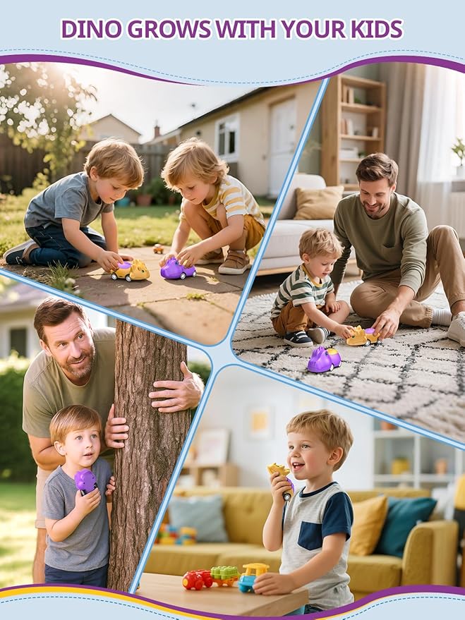 Dinosaur Walkie Talkies for Kids Rechargeable, Dino Toy Cars for Boys & Girls Ages 3-7, Crystal-Clear Audio, 48H Play, Fun Indoor & Backyard, Birthday Xmas Gifts for Toddler, 2 Pack-CubbioJoy