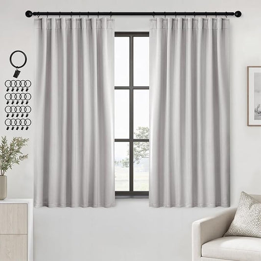 ANRODUO Back Tab Blackout Curtains for Bedroom Living Room, Rod Pocket Pinch Pleated Thermal Insulated Room Darkening Curtains 72 Inches Long 2 Panels, Greyish White, 42 x 72 Inch-CubbioJoy