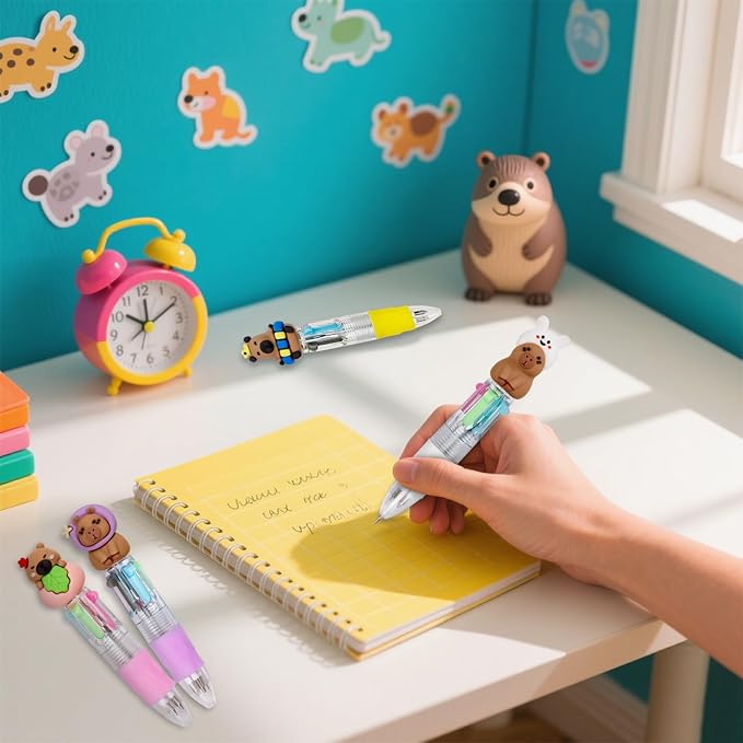 30Pcs Mini Multicolor Pens in One 4-in-1 Cute Pens Bulk for Kids, Ballpoint Pen for Birthdays and Children's Parties, Fun Gifts Assorted Ink Kawaii Pen(Capybara)-CubbioJoy
