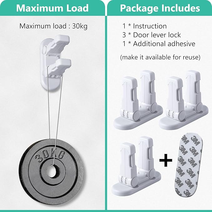 Door Lever Lock (3 Pack) Door Locks for Kids Safety, Baby Proofing Door Knob Child Proof Door Knob Covers, Child Safety Locks for Doors, with 3M Adhesive, for Doors, Windows, Bathtubs, Faucets (White)-CubbioJoy