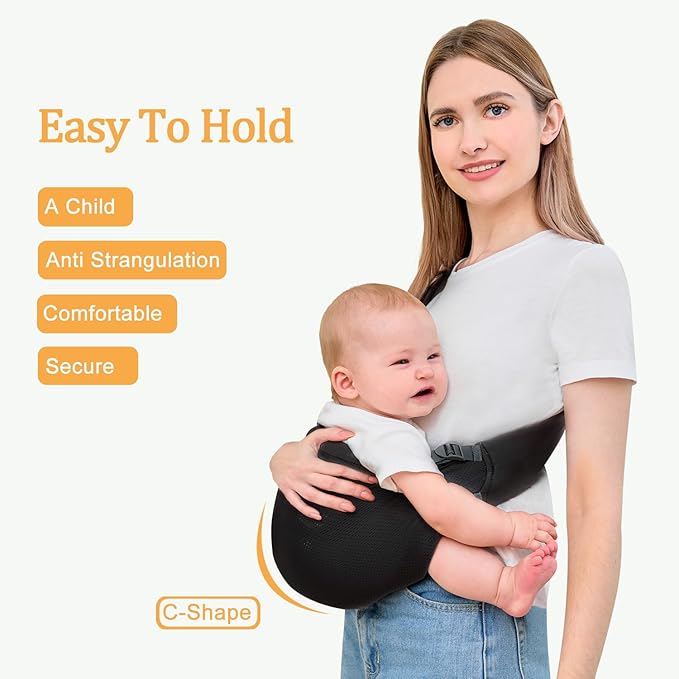 Baby Sling Carrier,Baby Carrier Newborn to Toddler,Toddler Carrier,Portable Lightweight & Spreadable Shoulder Straps(Black)-CubbioJoy