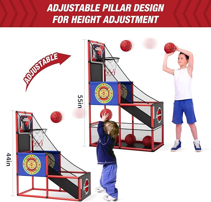 Basketball Arcade Game Indoor Outdoor, Kids Basketball Hoop with 4 Balls & Pump, Single Shot Basketball Game at Home, Carnival Games Sport Toys Gifts for Boys Girls Teens-CubbioJoy
