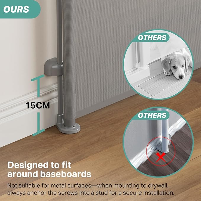 Cumbor 55" Wide Retractable Baby Gates for Doorways, Mom's Choice Award - Mesh Dog Gate for The House, One-Hand Opening Safety Child Gates for Stairs, Pet Puppy Fence Indoor & Outdoor, Gray-CubbioJoy