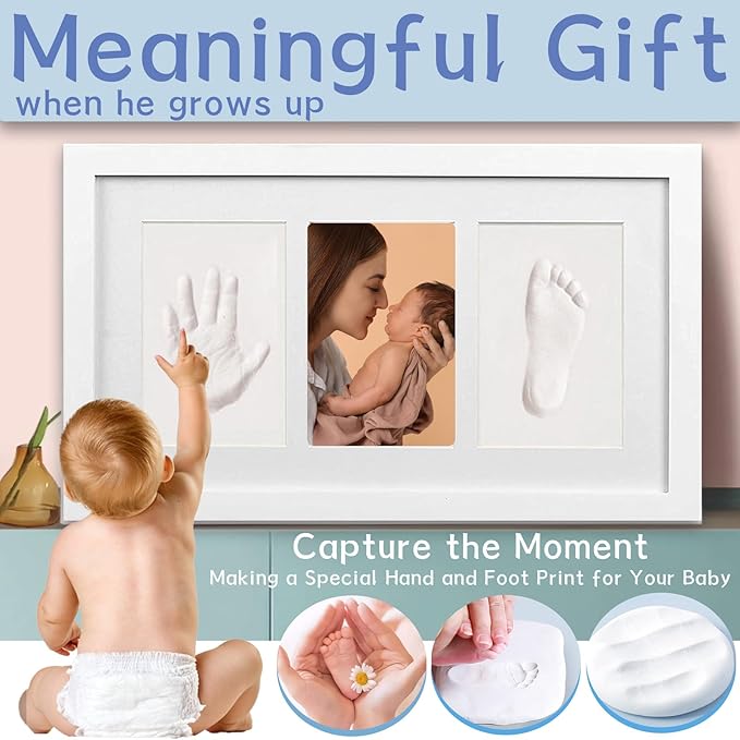 Baby Clay Hand and Footprint Kit, Newborn Keepsake Frame, Personalized Baby Gifts for New Mom Nursery Decor, Baby First Christmas Gifts for Girls Boys Baby Shower Gifts-CubbioJoy