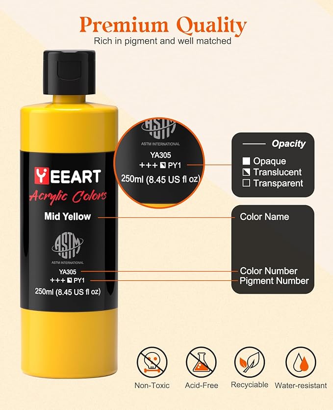 Acrylic Paint Set - 18 Colors, 8.45oz Large Bottles, Rich Pigmented Canvas Paint for Artists, Kids & Adults - Premium Non-toxic Art Supplies-CubbioJoy