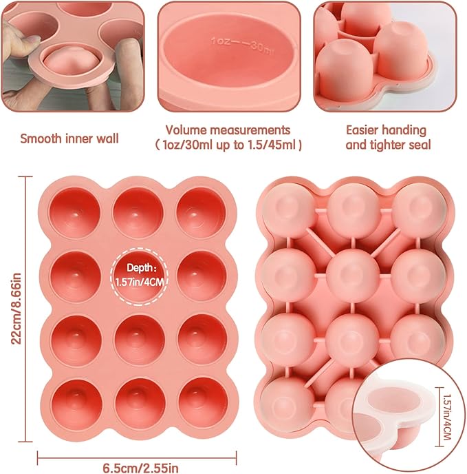 12x1.5oz Baby Food Freezer Tray with Clip Lid Gossamer Pink | Food Grade Silicone Storage Containers for Purees & Vegetables-CubbioJoy