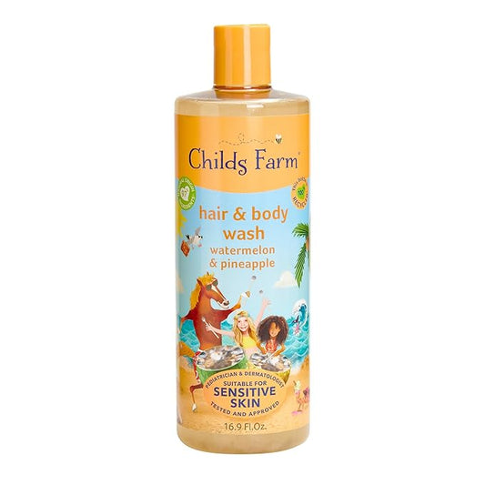 Childs Farm, Kids Hair & Body Wash for Dry, Sensitive Skin, Watermelon & Organic Pineapple, Gently Cleanses, Vegan, Cruelty-Free, 16.9 fl oz-CubbioJoy