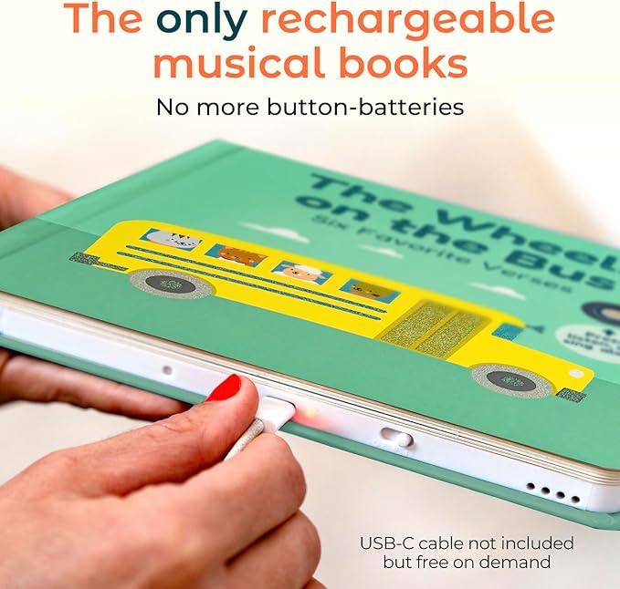 Calis Books The Wheels on The Bus Book | New Rechargeable Musical Book, No More Batteries | Books for 1 Year Old | Wheels on The Bus Toy | Musical Book for Toddlers 1-3 | Musical Toy for Toddlers-CubbioJoy