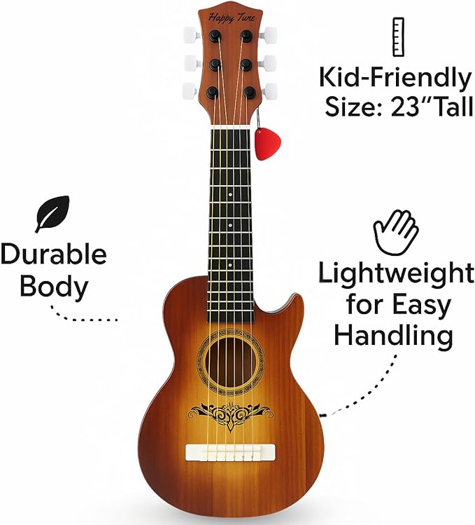 23" Acoustic Guitar, Kids 6 String Toy Guitar - Realistic Steel Strings - Beginner Practice First Musical Instrument for Children, Toddlers (Brown)-CubbioJoy