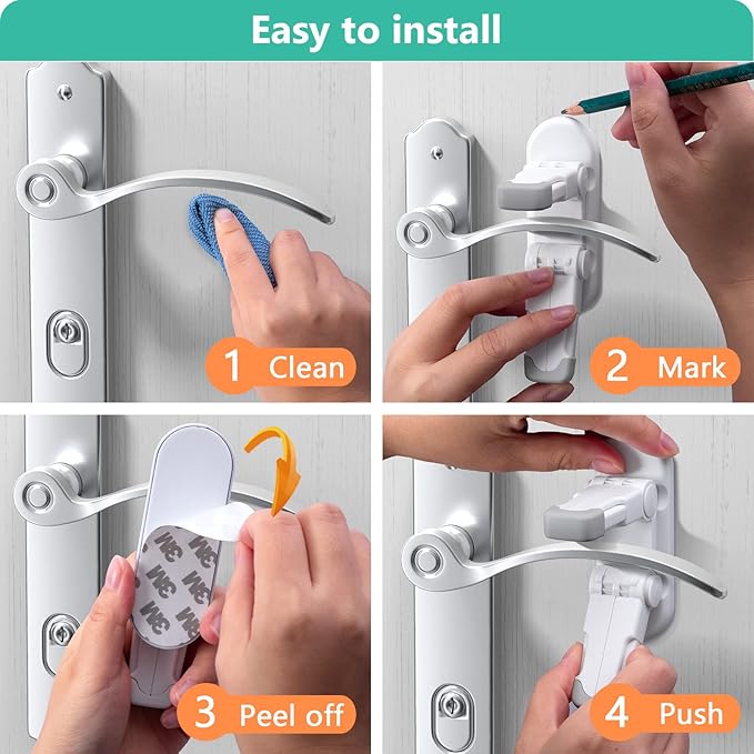 Door Lever Lock (3 Pack) Door Locks for Kids Safety, Baby Proofing Door Knob Child Proof Door Knob Covers, Child Safety Locks for Doors, with 3M Adhesive, for Doors, Windows, Bathtubs, Faucets (Grey)-CubbioJoy