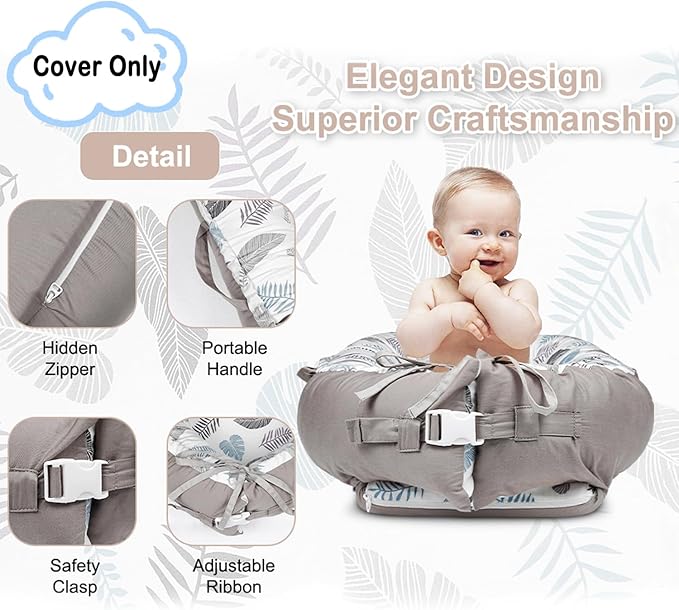 Baby Lounger Cover Only for Newborns, 100% Cotton Soft Portable Baby Nest Lounger Cover, Breathable Infant Lounger Replacement Cover, Lounger Pillow Cover Fit for Snuggle Me, Cover Only(Leaf Pattern)-CubbioJoy