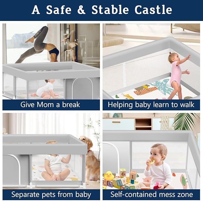 Baby Playpen with Mat, 50x50 inch Playpen for Babies and Toddlers with Mat, Baby Playard Safety Fence Active Center for Indoor-CubbioJoy