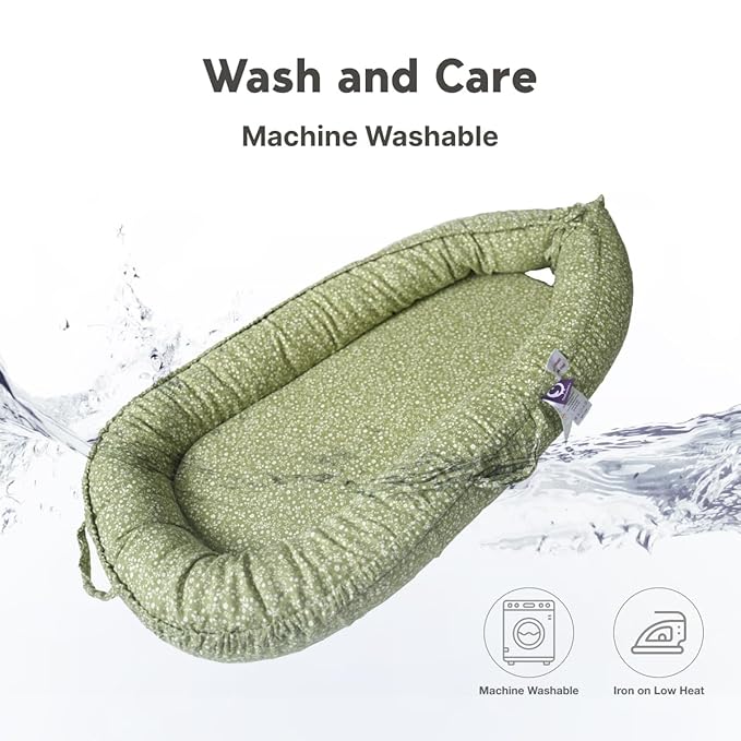 Infant Lounger, Baby Nest Cover for Baby Girls & Boys, Newborn Essentials for Baby 0-18+ Months, 100% Cotton Breathable (Green_Wonder, Cotton_Muslin)-CubbioJoy