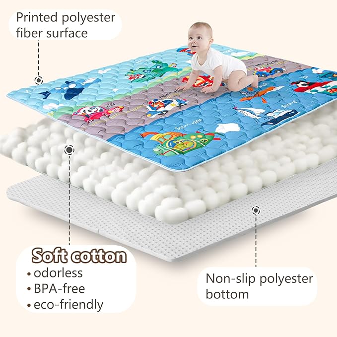 Baby Play Mats for Floor, 71”x59” Upgraded Thickness & Larger Super Soft Playmat for Babies and Toddlers, Foldable Washable, Upgrade Anti-Slip Crawling Mat for Playpen(Vehicles)-CubbioJoy