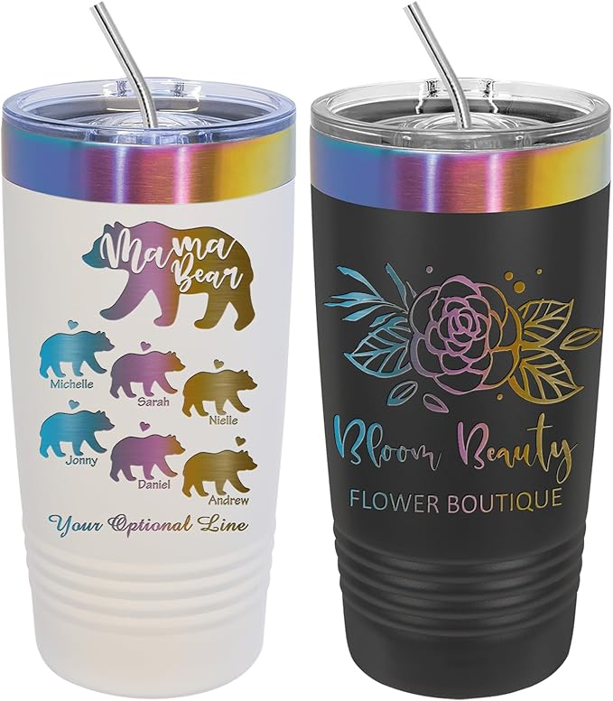 iProductsUS Personalized Tumblers with Lid and Straw, 20oz ION-Plated Stainless Steel Engraved Custom Cup with Name Text, Customized Mothers Day Gifts for Mom, Her, Christmas Birthday (Prism Colors)-CubbioJoy