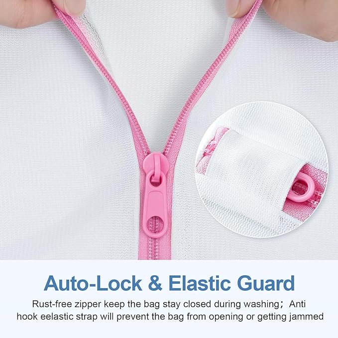 3Pcs Mesh Laundry Bags for Delicates, 16 x 12 Inch Durable Wash Bags with Zipper, Reusable Laundry Bags for Lingerie, Underwear, Socks, and Small Garments-CubbioJoy