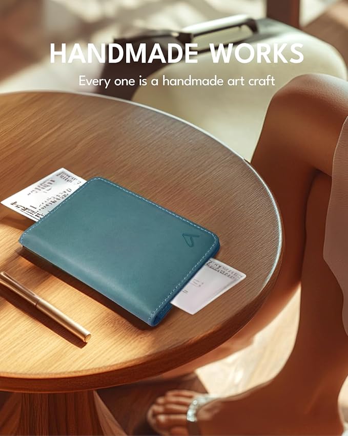 ALLIVE Passport Holder for Travel Women Men,Genuine Leather Passport Cover Wallet,Travel Must Haves Airport Essentials Travel Gifts Blue-CubbioJoy