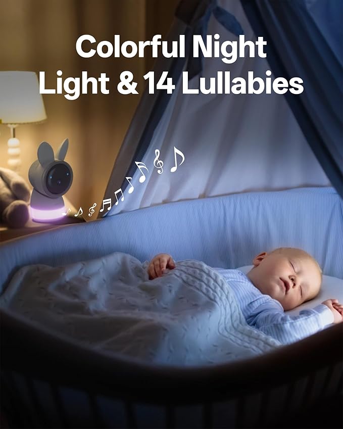 ARENTI Baby Monitor with 2 Cameras, Cry&Motion Detection, 2K Smart Baby Camera with 5'' Upgraded Wireless Display, 2 Way Audio, Super Night Vision, Lullabies, Breathing Light, Temp&Humidity Sensor-CubbioJoy