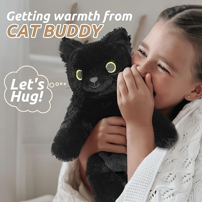 Black Cat Stuffed Animals, Microwavable Stuffed Animal Adorable Fluffy Cat Plush for Warmth & Comfort, Heatable Coolable Lavender Scent Cat Toy, Cute Soft Plushies Cat Gifts for Kids Boy Girls & Adult-CubbioJoy
