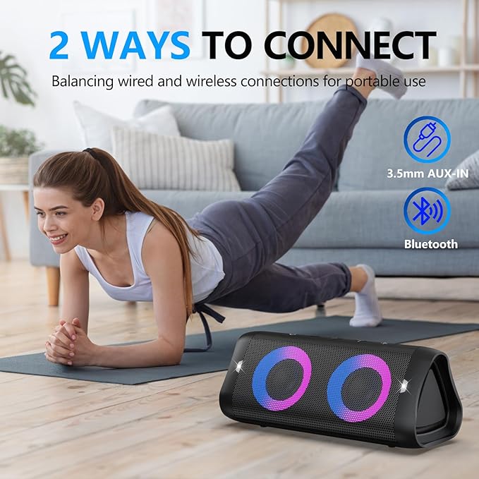 DONOW Portable Bluetooth Speaker with Lights, 30W Stereo Sound, Bass Boost, IPX5 Waterproof, 20H Playtime, Built-in Mic, Speakers Bluetooth Wireless for Home, Party, Outdoor, Travel(Black)-CubbioJoy