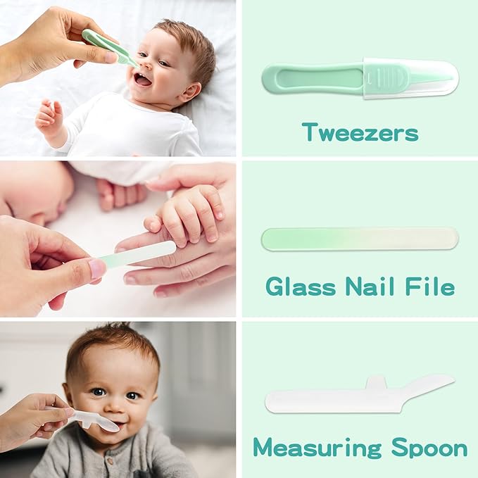 Baby Grooming Kit, Electric Safety Nail Trimmer Baby Nursery Kit，Infant Safety Care Set with Hair Brush Comb Nail Clipper Nasal Aspirator,Baby Essentials Kit for Newborn Girls Boys (20 Pc Green Kit)-CubbioJoy