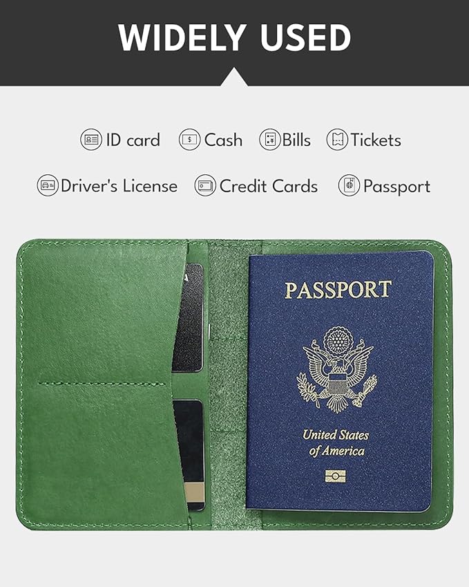 ALLIVE Genuine Leather Passport Holder With Airtag for Women Men - Travel Must-Haves, Airport Essentials, Passport Cover Gift - Green-CubbioJoy