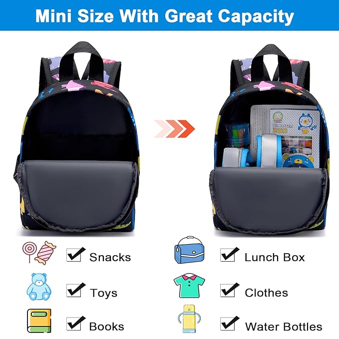 Accmor Toddler Backpack Leash with Anti Lost Wrist Link, Cute Mini Child Walking Harnesses Keep Kids Close Back Pack Rope Tether Rein for Baby Boys (Black/Dino)-CubbioJoy