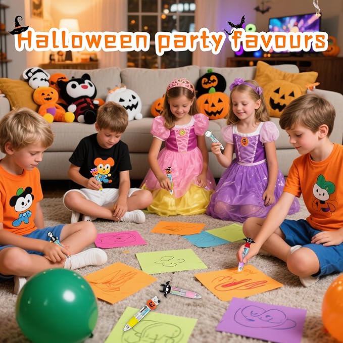 30Pcs Mini Multicolor Pens in One 4-in-1 Cute Pens Bulk for Kids, Ballpoint Pen for Birthdays and Children's Parties, Fun Gifts Assorted Ink Kawaii Pen(Halloween)-CubbioJoy