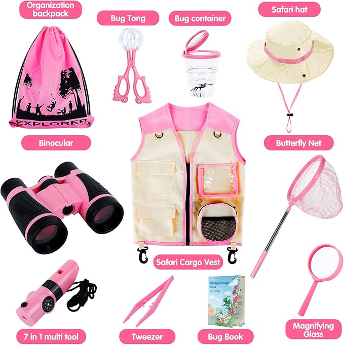 INNOCHEER Toys for Girls Explorer Kit, Bug Catcher Kit for Kids, Birthday Gifts, Summer Toys for 3 4 5 6 7 8+ Year Old Girls, 3 4 5 6 7 8+ Year Old Girl Birthday Gift Kids Outdoor Toys-CubbioJoy