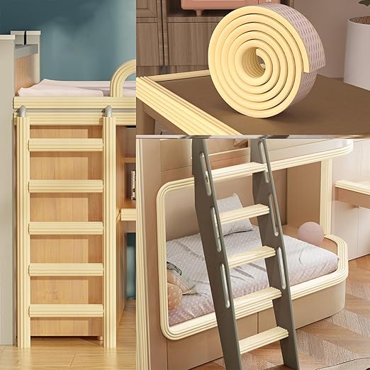 Bunk Bed Ladder Pads,Self-Adhesive Bunk Bed Ladder Cover Foam Padding,Traction Treads for Stair Steps,Soft Extra-Wide Edge Protector,Furniture 6.5 Ft Rice White-CubbioJoy