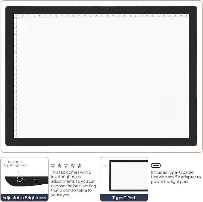 iVyne Corded A4 Light Pad for Diamond Painting & Art Projects – LED Light Board with Diamond Art Accessories – Ultra-Thin & Portable Diamond Dot Light Board, Perfect for Artists - Black-CubbioJoy