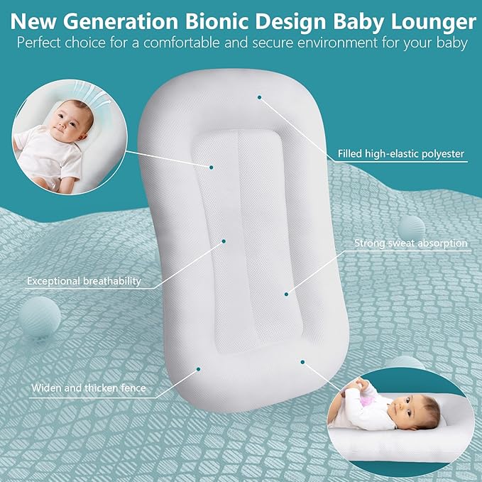 Baby Lounger, Baby Lounger for Newborn 0-12 Months, Portable Infant Lounger Soft Cotton Breathable for Home & Travel (Beige)-CubbioJoy