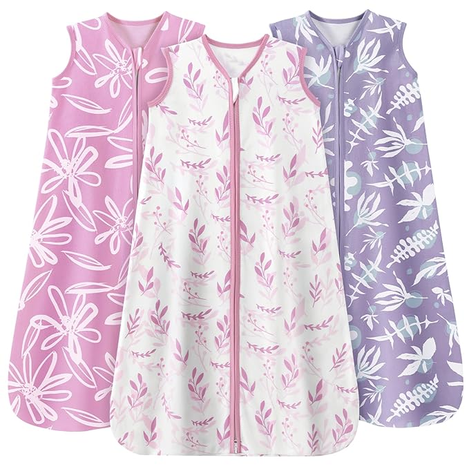 Baby Sleep Sack 18-24 Months 3 Pack 100% Cotton Lightweight 0.5 TOG Wearable Blanket Baby Sleep Bag with 2-Way Zipper for Newborn Infant Purple Leaf-CubbioJoy