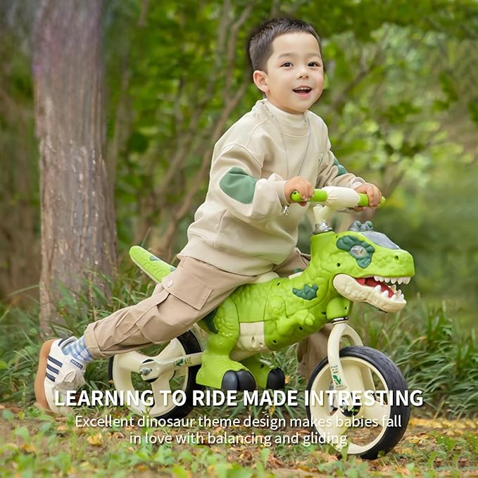 Dinosaur-Themed Toddler Balance Bike Toys for 2-7 Year Old Girls & Boys - Music & Lighting Effects, No-Pedal Training Bike, Best Gifts for Kids with Carbon Steel Frame & Adjustable Handlebar-CubbioJoy