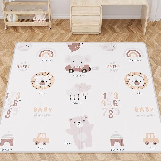 59x59 Baby Play Mat, Foldable Baby Mat for Floor Tummy Time and Crawling, Waterproof & Anti-Slip Reversible Portable for Toddler Infant-CubbioJoy