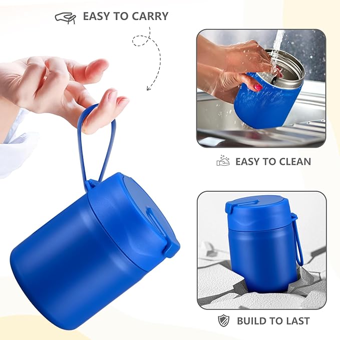 17oz Soup Thermo for Hot Food Kids Insulated Vacuum Food Jar with Stainless Steel Spoon Wide Mouth Thermo Leakproof Lunch Food Container Kids Hot Lunch Box (Blue)-CubbioJoy